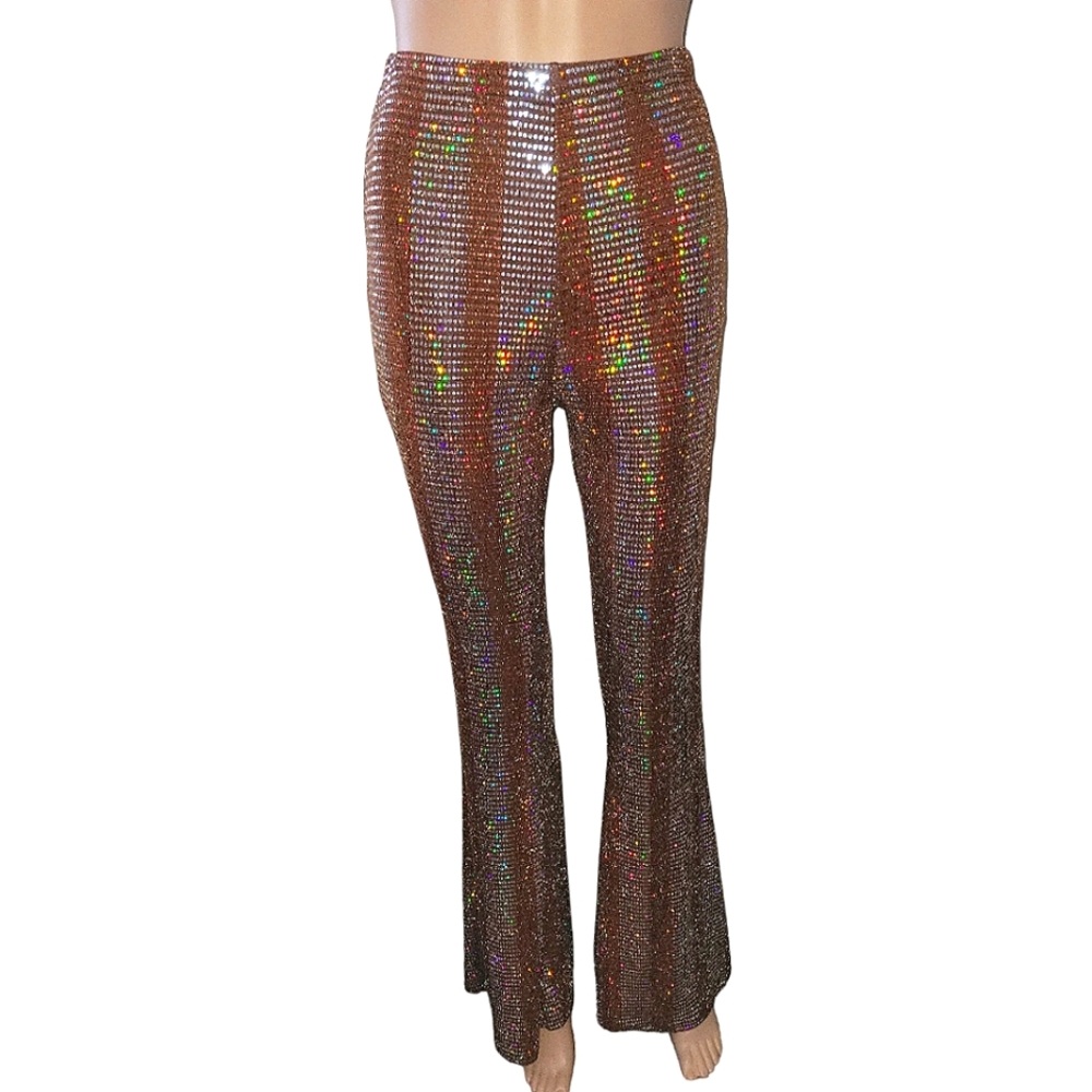 Brown shimmer bell bottom pants